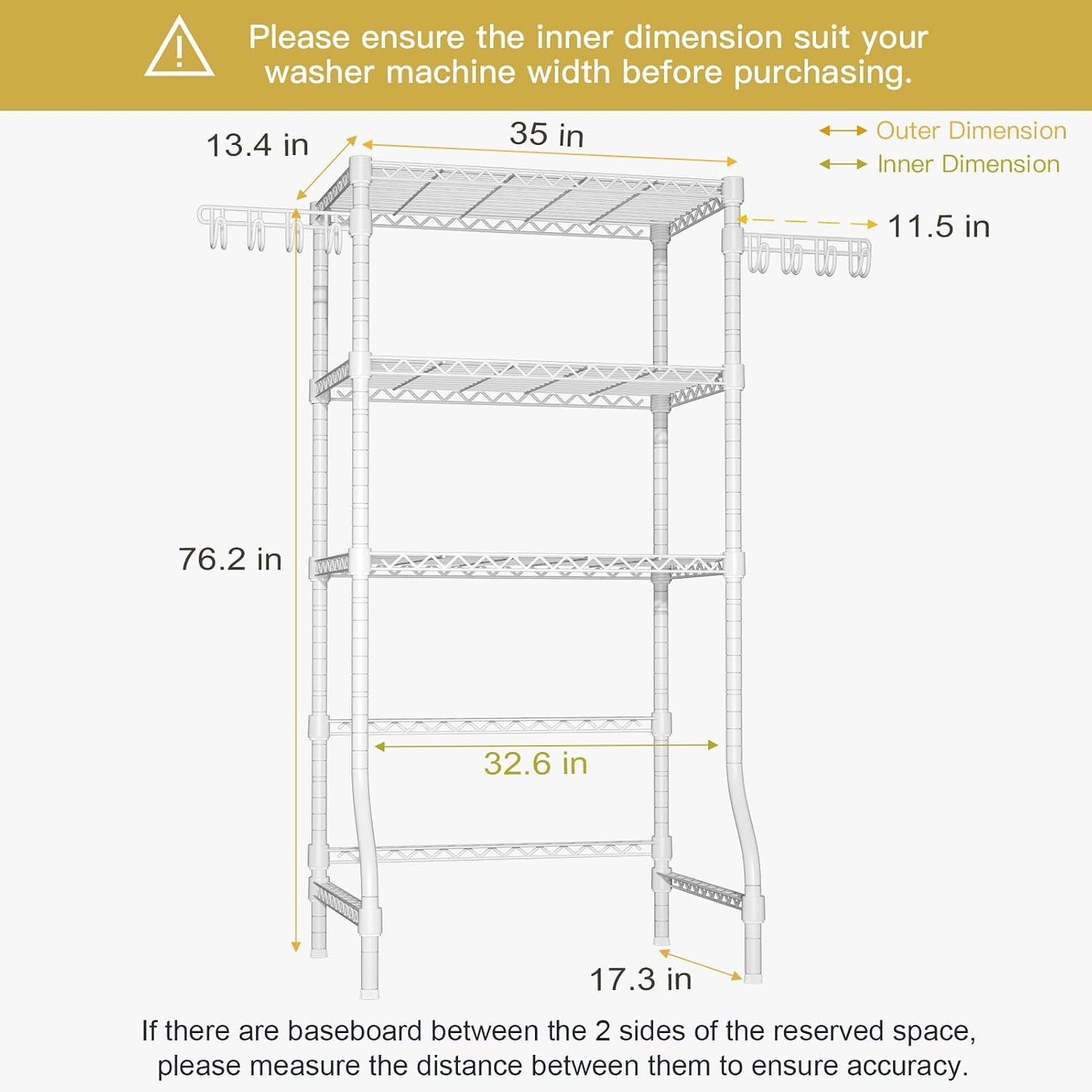 Ulif U8 Mini Laundry Room Storage Organizer, Over the Washer and Dryer Storage Shelves for Laundry Organization, 29.5”W x 17.3”D x 76.2”H, Suit Washing Machine Width within 27.1”, Hold 304 lb, Black
