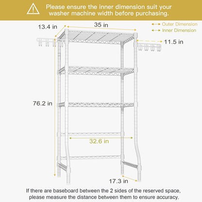 Ulif U8 Mini Laundry Room Storage Organizer, Over the Washer and Dryer Storage Shelves for Laundry Organization, 29.5”W x 17.3”D x 76.2”H, Suit Washing Machine Width within 27.1”, Hold 304 lb, Black