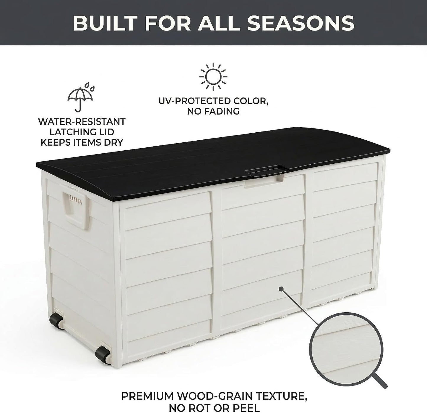 75 Gallon Outdoor Storage Box, 260L Waterproof Resin Deck Box for Patio Furniture Cushions, Garden Tools and Yard Accessories, Lockable Storage Chest with Wheels and Handles (Brown)