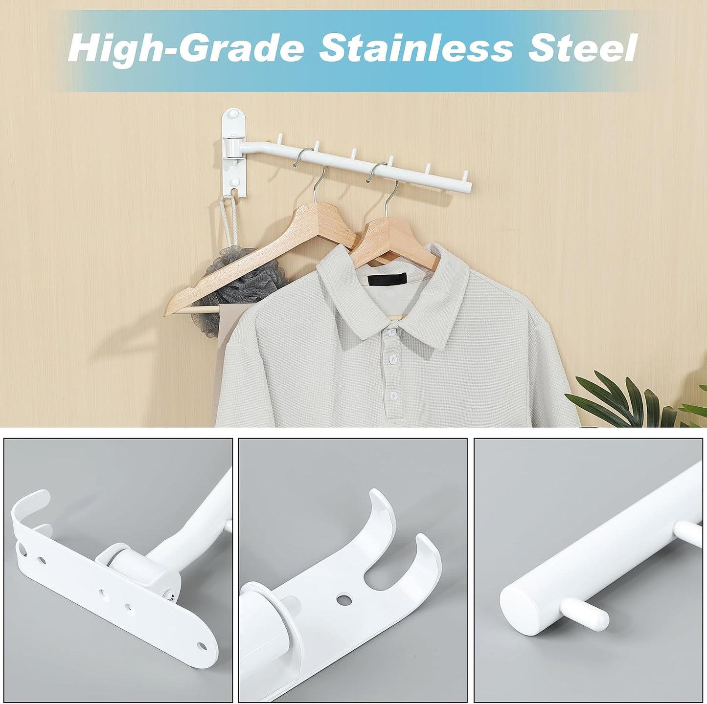 Alise Swing Clothes Hanger Rack,Black Garment Racks Wall Mounted(2P) | Clothes Bar-Hanger Hooks Heavy Duty Swivel Drying Rack Clothing Hanging System Closet Storage Organizer