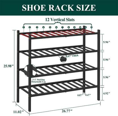 Smiry Bamboo Shoe Rack, 3 Tier Free Standing Wooden Shoe Organizer, Stackable Wood Shoe Storage Shelf for Closet, Entryway, 12 Vertical Slats, 2+1 Stack Standard Legs, 26.8"x11"x19.5", Natural