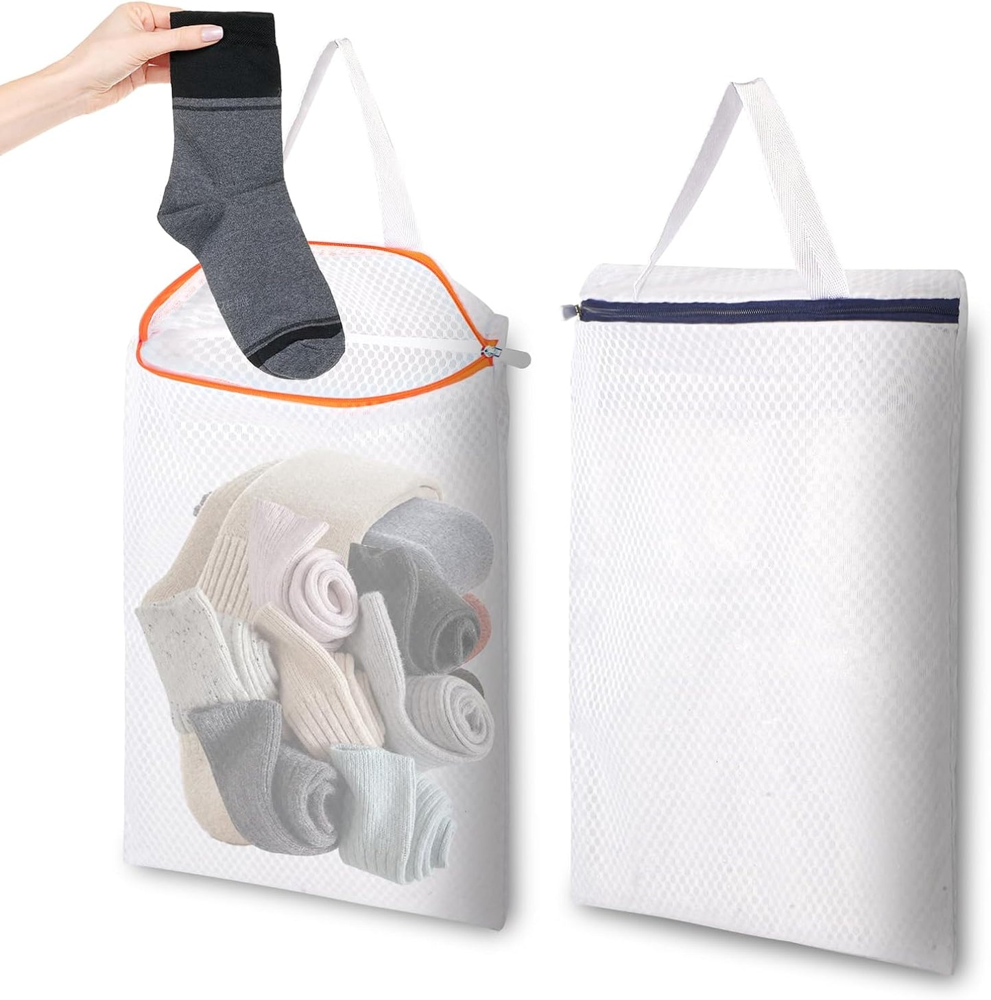 3 PACK Hanging Mesh Laundry Bags with S Metal Hooks,10x12 Inch Hanging Socks Laundry Bags, for Washing Machine