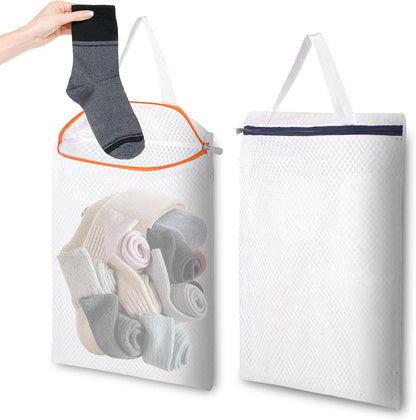 3 PACK Hanging Mesh Laundry Bags with S Metal Hooks,10x12 Inch Hanging Socks Laundry Bags, for Washing Machine