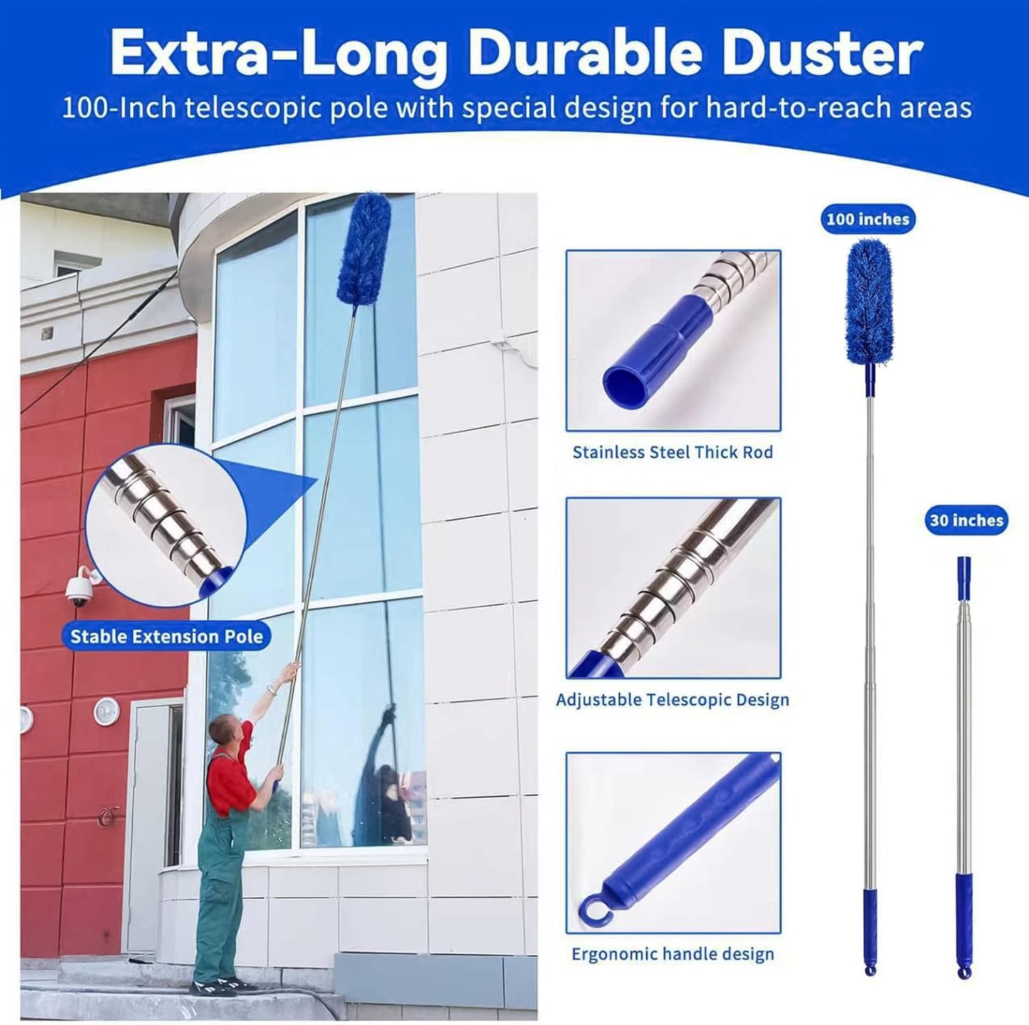 Dusters for Cleaning, Duster with Extension Pole 5 in 1 Kit, Cobweb Duster, Long Dusters for High Ceilings, Microfiber Dusters for Ceiling Fan, Blinds and Furniture