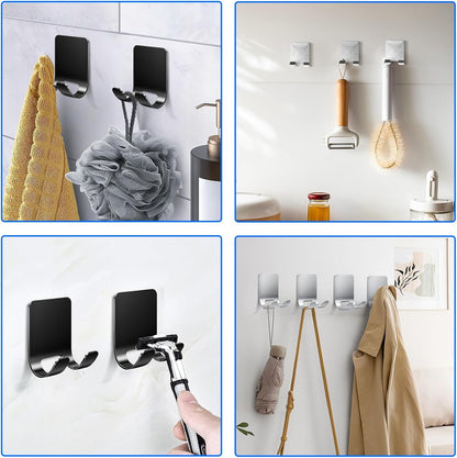 4Pcs Razor Holder, Shaver Hook Hanger, Multipurpose Self Adhesive Double Hooks, Silver Black Stainless Steel Shower Hooks, For Bathroom and Kitchen Storage, Includes Loofah, Towel, Plug, Clothes