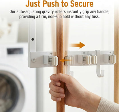 Upgraded Broom Holder Wall Mount with Shelf, Mop and Broom Organizer Wall Hanging, Cleaning Supplies Organizer (small)