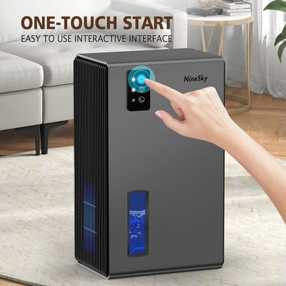 NineSky Dehumidifier, 1000 sq.ft Dehumidifiers for Home with 95oz Large Water Tank,Quiet Dehumidifier with 7-Color Ambient Light & Auto Shut Off, Dehumidifier for Basement, Bedroom, Bathroom (Grey)