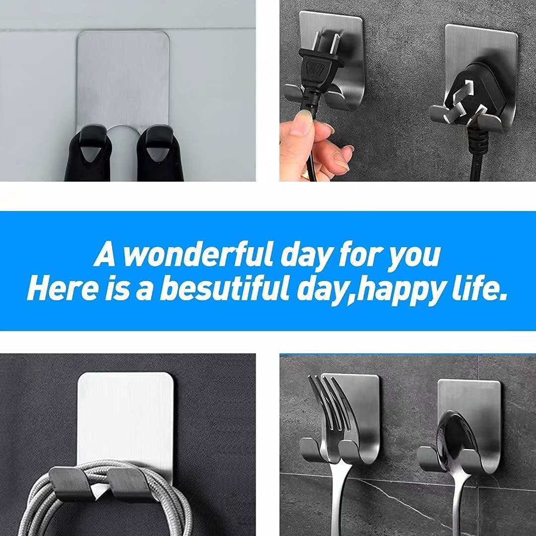 Waterproof Razor Holder for Shower, Heavy Duty Self Adhesive Hooks, 304 Stainless Steel Towel Hooks for Bathrooms Wall Mounted Hanging Loofah Robe Shaver Coat Hats Without Nails(Silver, 6 Pack)