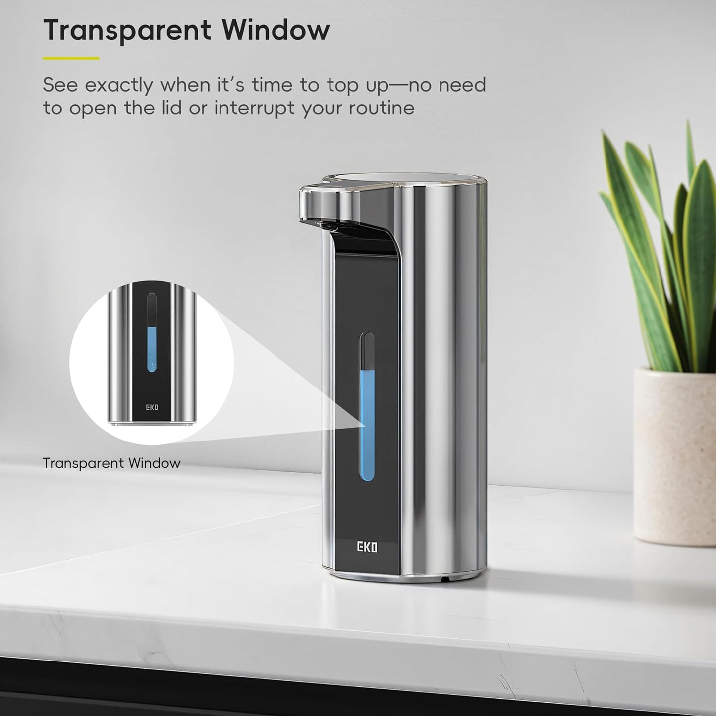 EKO Aroma 9 fl oz Automatic Liquid Soap Dispenser, Rechargeable & Water-Resistant Soap Dispenser for Kitchen and Bathroom with Adjustable Volume Control (Matte Black Steel)