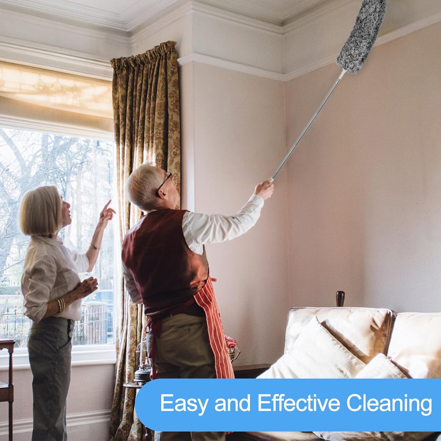 Duster with Extension Pole - Blue | 5-in-1 Kit Dusters for Cleaning, Extendable Duster with 100 Inches, Microfiber Dusters for Ceiling Fans, Furniture, Blinds