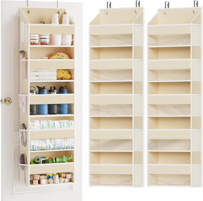 SpaceAid 1 Pack Over The Door Organizer with 5 Large Pockets and 10 Mesh Side Pockets, 5 Layers Door Organizer Hanging with Clear Window for Bedroom, Bathroom, Pantry and Nursery, Gray