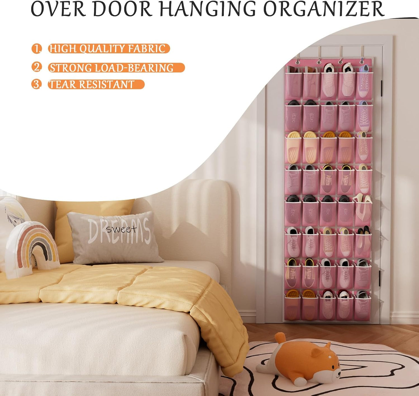 homyfort Over the Door Shoe Organizer, Hanging Shoe Rack Storage Holder with 24 Large Pockets for Closet Door, Men Women Kids Shoes, Cruise (Black)