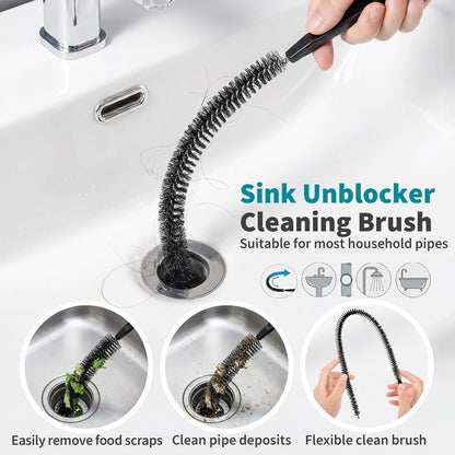 Drain Cleaning Brush 2 Pack, 23.6 Inch Long Pipe Cleaner Brush, Flexible Drain Clog Remover Tool with Nylon Bristles, Sink Drain Cleaner for Hair Clogs, Kitchen Sink, Bathroom Tub, Shower Drain