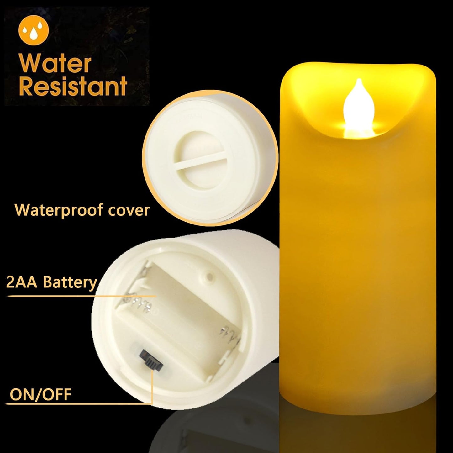 CANDLE CHOICE Waterproof Outdoor Battery Operated Flameless Candles with Remote Timer Plastic Flickering Fake Electric LED Pillars for Lantern Garden Wedding Christmas Decorations 3x4 Inches 3 PCS