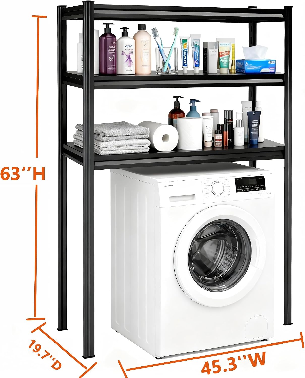Over The Washer and Dryer Storage Shelf, Height-Adjustable 4-Tier Metal Heavy Duty Over The Washer, Organizer Rack for Washer Dryer, Laundry Room Organizer Rack, Multi-Functional Storage Shelf