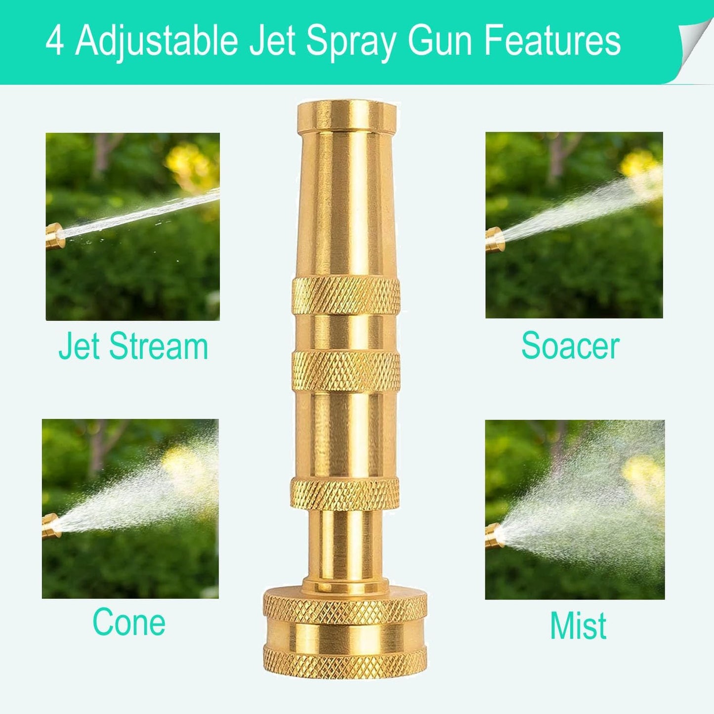 Garden Hose Nozzle, CM CUMIZON Solid Brass Heavy Duty Adjustable Twist Hose Nozzle, High Pressure Water Hose Sprayer Nozzle, 2 Pack | Heavy Duty, Adjustable Twist, High Pressure Water Sprayer