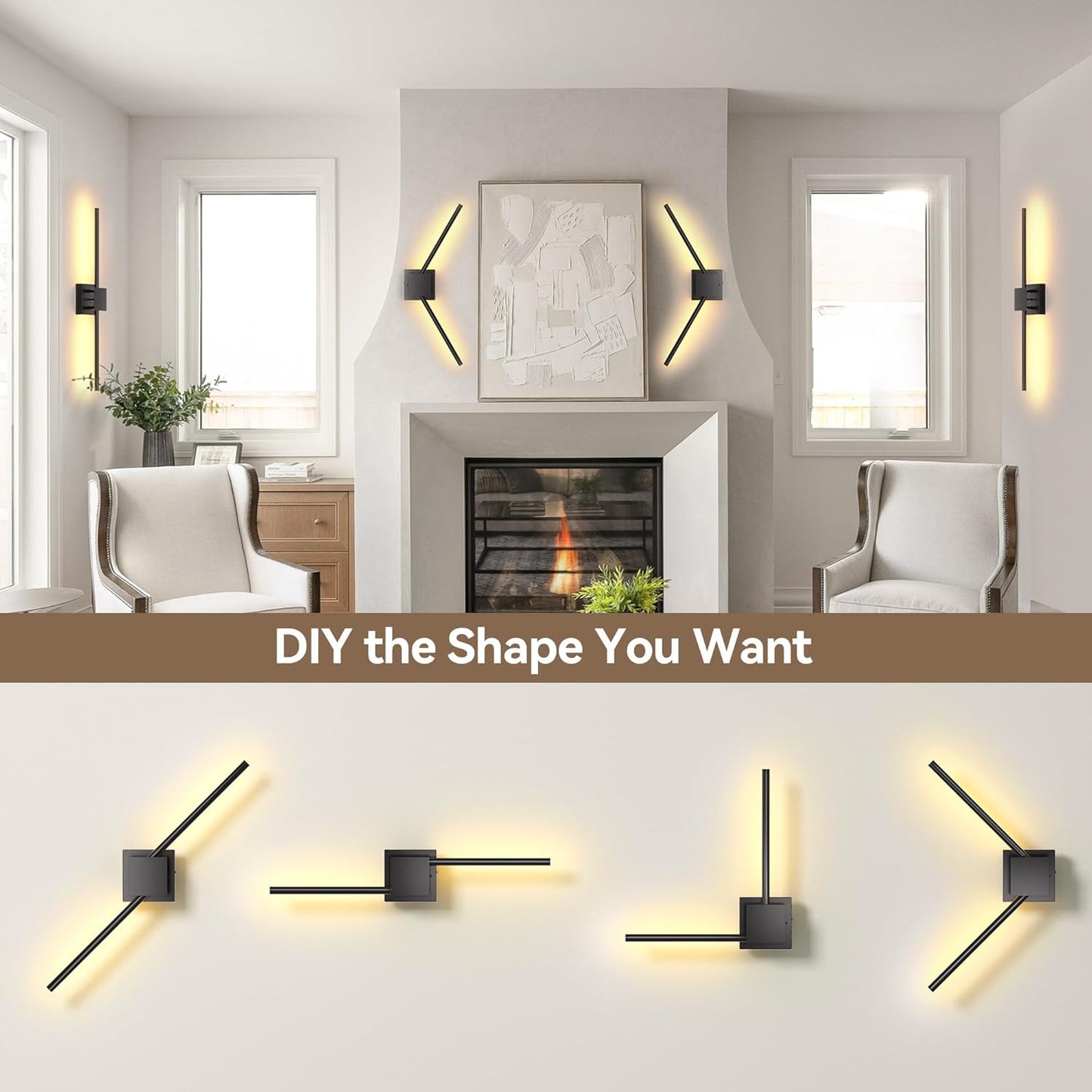Torchlet Battery Operated Wall Sconces Set of 2 with Remote Control,DIY Independent Rotation Picture Lights,3000K-6000K Dimmable LED Rechargeable Wall Lights for Living Room Bedroom, 28.3'' Gold