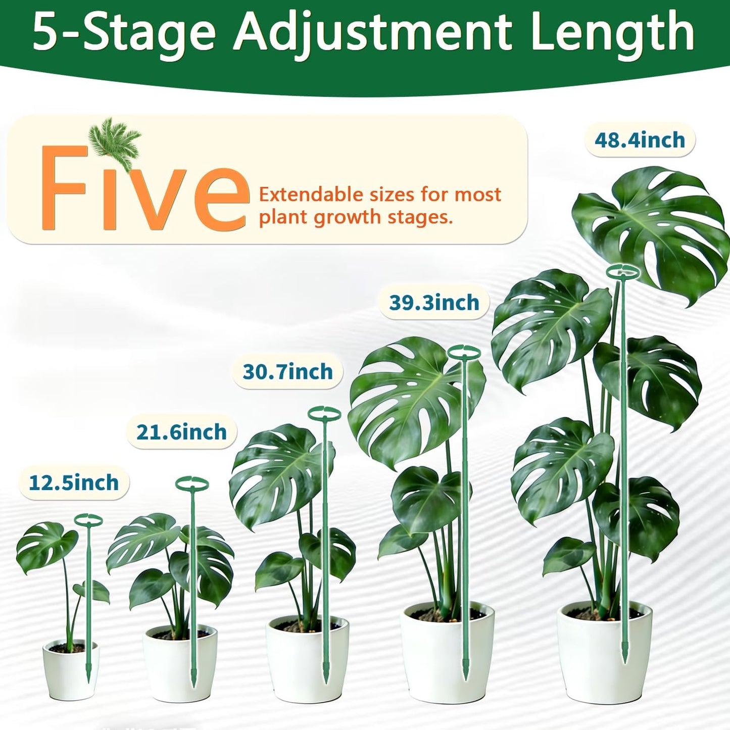 Telescoping Monstera Plant Support Stakes, 12.5IN to 48.4IN Adjustable Length, Extendable Plant Stakes for Indoor Plants, Premium Stainless Steel Material Plants Sticks for Orchids, Tomatoes- 3Pack
