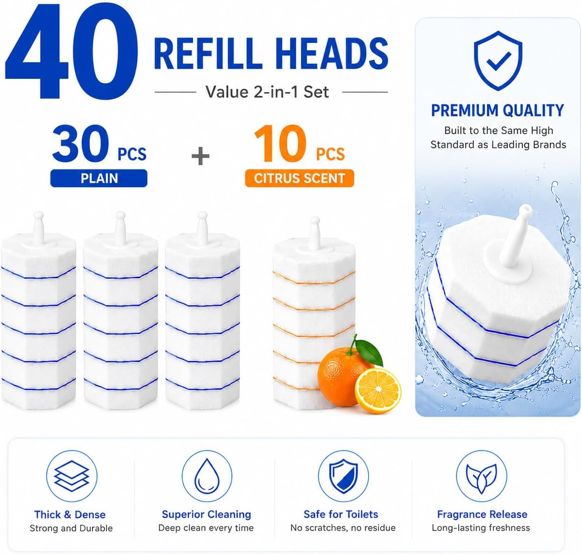 Disposable Toilet Bowl Brush and Holder Set – 40 Refills Included, No-Touch Toilet Wand Cleaning System, Toilet Brush & Holder for Bathroom, Hygienic Toilet Bowl Cleaner Starter Kit