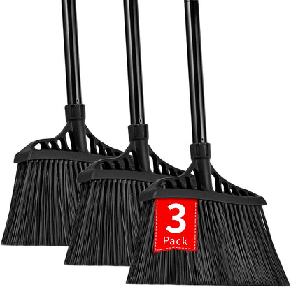 Tiumso Heavy Duty Angle Broom - 55" Adjustable Iron Handle with Stiff Bristles - Commercial-Grade Indoor/Outdoor Broom for Garage, Patio, Kitchen, Sidewalk & Concrete Cleaning (Black & Red)