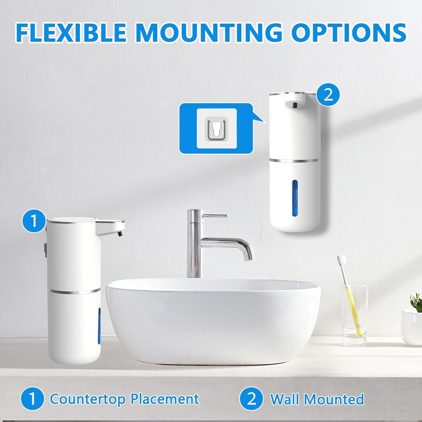 Automatic Soap Dispenser Touchless, USB Rechargeable Automatic Foaming Soap Dispenser, 12.8oz/380mL, 4 Level Adjustable, 1500mAh Smart Wall Mounted for Bathroom Kitchen Dish/Hand Soap