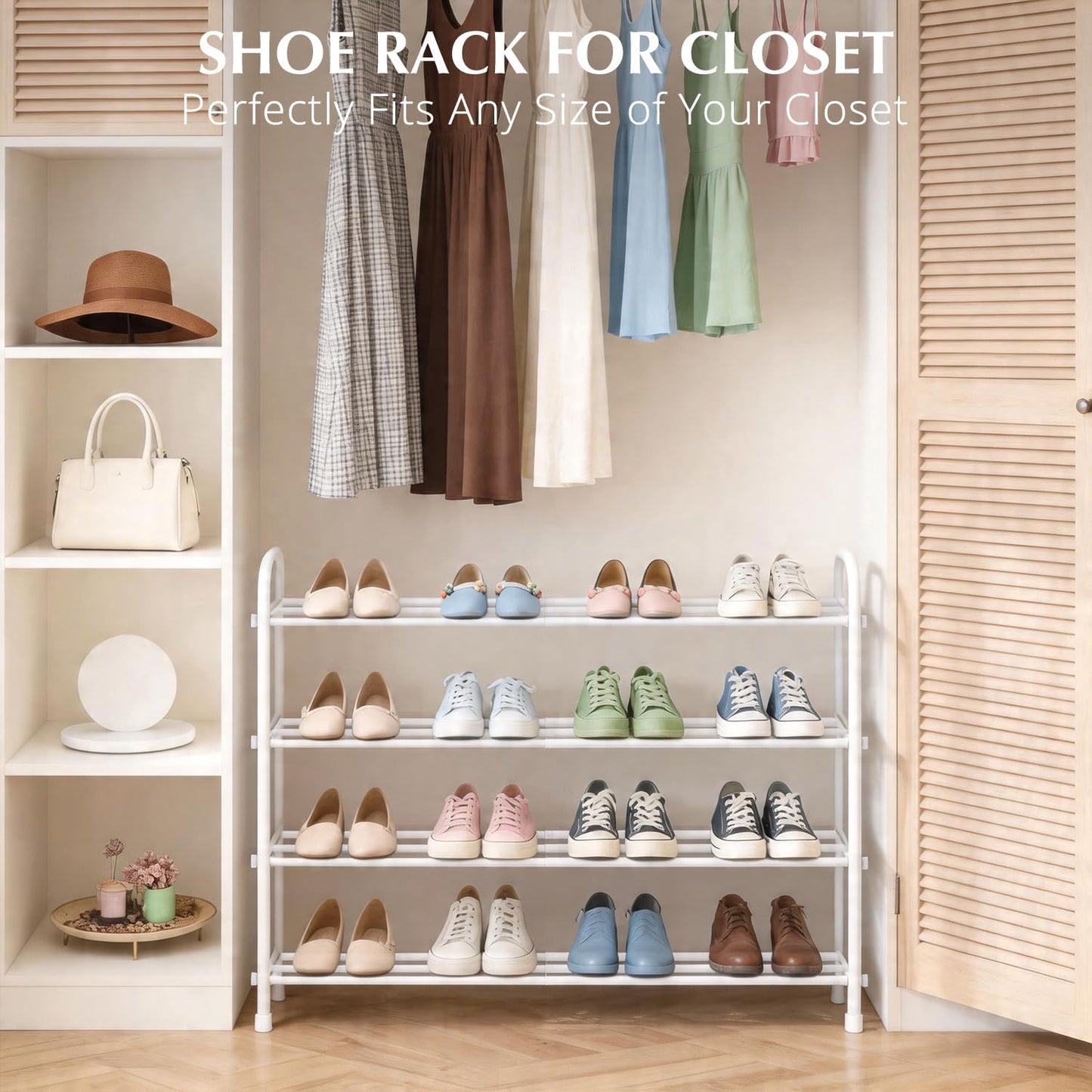 INSMART 3-Tier Expandable Shoe Rack, Stackable and Adjustable Shoes Organizer Storage Shelf, Sturdy and Durable Metal Structure Free Standing Shoe Rack for Closet Entryway Doorway