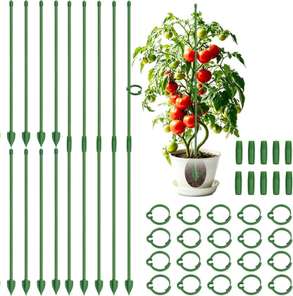 Plant Stakes, 20 Pcs Plant Sticks Stakes Support, Garden Stake Pole with Clips, Adjustable Plant Support with 20 Rings and 10 Connectors for Indoor and Outdoor Plants