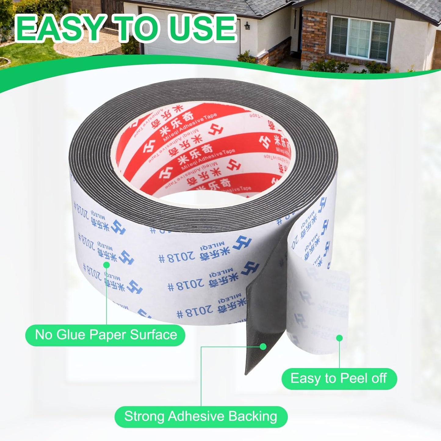 PATIKIL Sponge Rubber Foam Tape, 5/8" W x 1/8" t x 16.4ft l Self-Adhesive Foam Insulation Tape Weather Stripping for Window Door Soundproofing Weatherstrip AC Seal Strip, Black