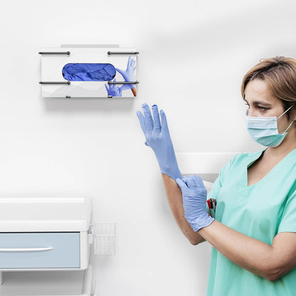 Glove Box Holder, Adhesive Wall-Mounted Metal Dispenser, Tool-Free Organizer for Rubber Latex Gloves, Facial Tissue and Storage, Black