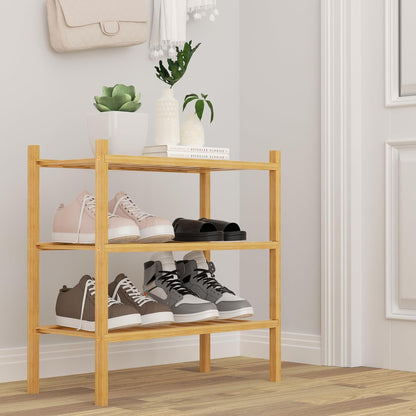 ROMGUAR CRAFT 3 Tier Bamboo Shoe Rack for Closet Free Standing Wood Shoe Shelf Storage Organizer for Entryway Small Space Stackable 27"x11"x20" (Natural)