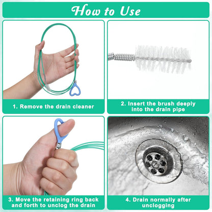 2 Pack 118 Inch Drain Hair Drain Clog Remover, Extra Long Flexible Sink Snake Drain Hair Removal Tool, Anti-Break Metal with Nylon Coating Plumbing Snake for Shower, Kitchen, Bathroom, Toilet