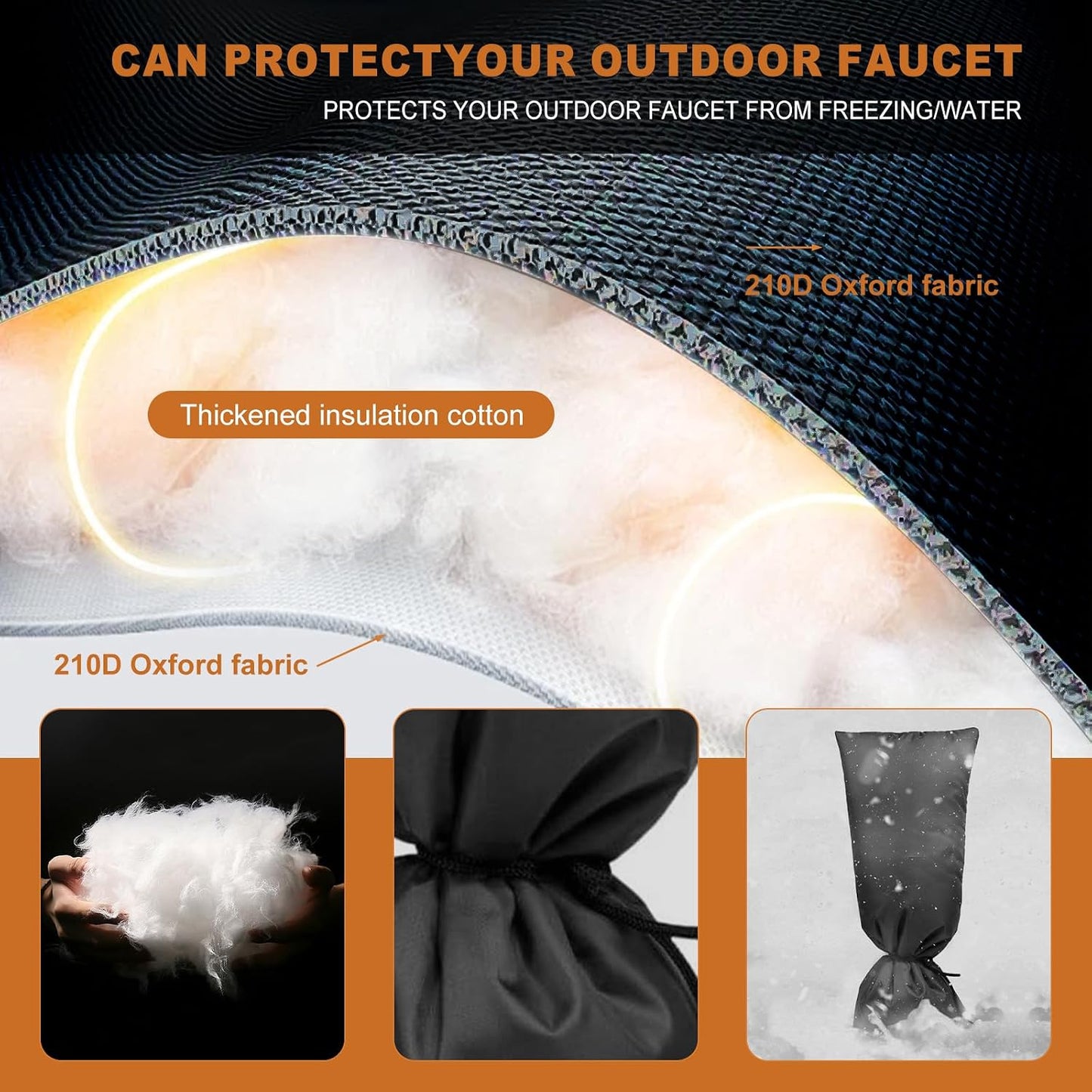 Outdoor Faucet Covers, Winter Water Faucet Cover Socks Anti-Freezing Protection Cover,25"Lx13"W Thicker Reusable Waterproof Insulated Spigot Cover, Yard Faucet Pipe Insulation Cover(1Pack black)