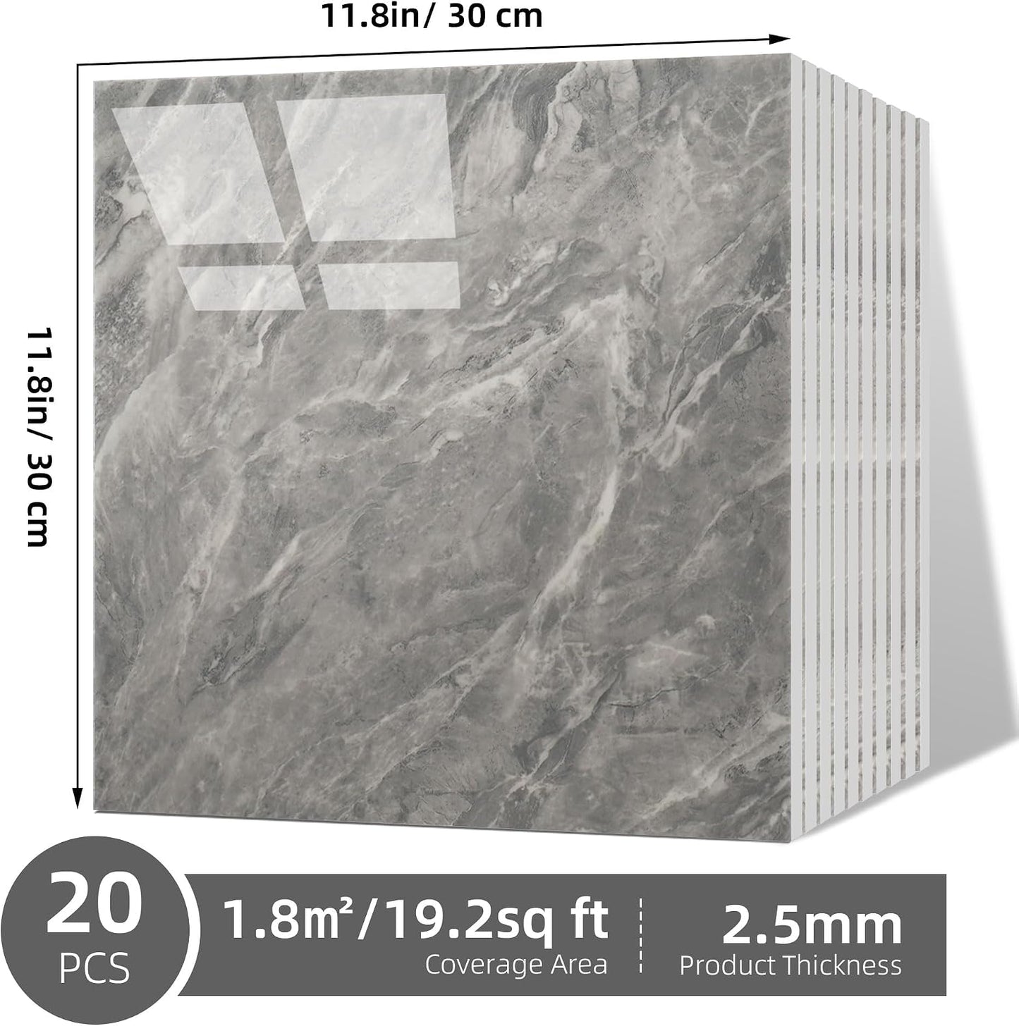 Vieshful 20pcs Peel and Stick Backsplash Tile，12"x12" Self Adhesive Marble Tile for Wall, PVC Waterproof Shower Wall Panels, Back Splash Stick on Tiles for Kitchen Bathroom Living Room (Not Real Tile)