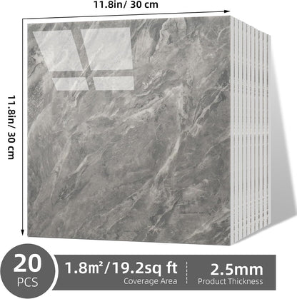 Vieshful 20pcs Peel and Stick Backsplash Tile，12"x12" Self Adhesive Marble Tile for Wall, PVC Waterproof Shower Wall Panels, Back Splash Stick on Tiles for Kitchen Bathroom Living Room (Not Real Tile)