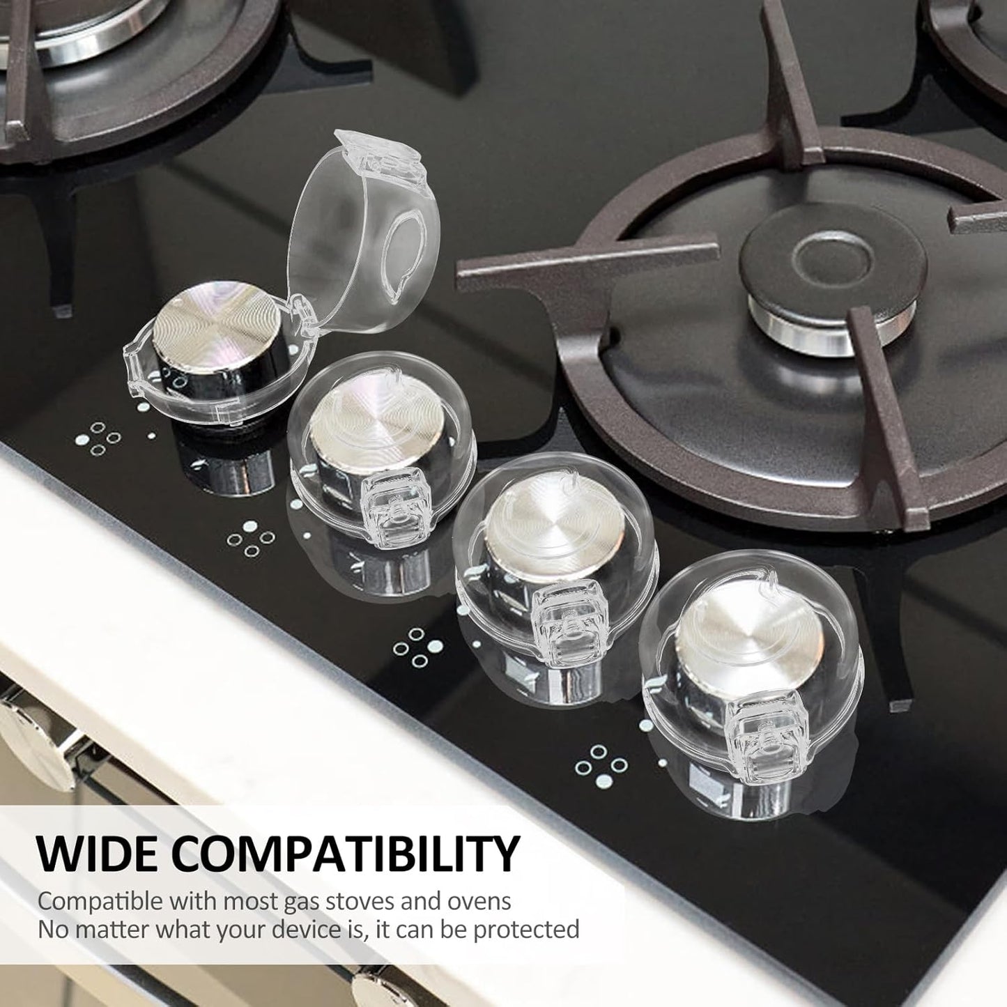 5 Pcs Silicone Gas Stove Child Safety Knob Locks Stove Knob Cover, Guard Baby Proofing, Universal Size with Adhesive, PC Material, Heat-Resistant, Clear View Stove Knob Guard for Kids and Pets