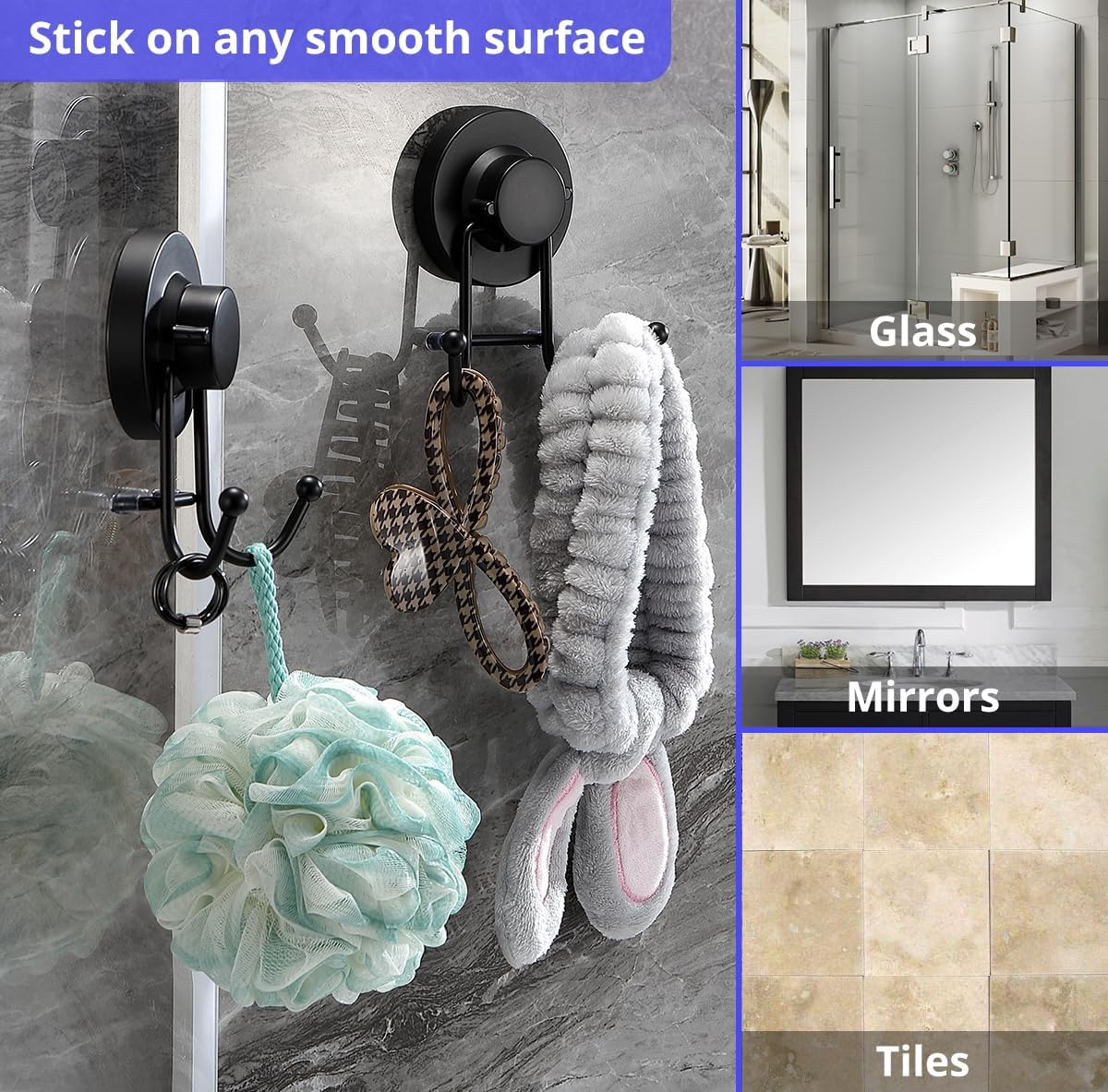 HOME SO Suction Cup Hooks for Shower & Bathroom Towel Holder 1-Pack – Suction Cups Hooks for Hanging Towels, Robes, & Coats - Tiles, Glass Door or Mirror – Shower and Towel Hooks - Chrome, Stainless