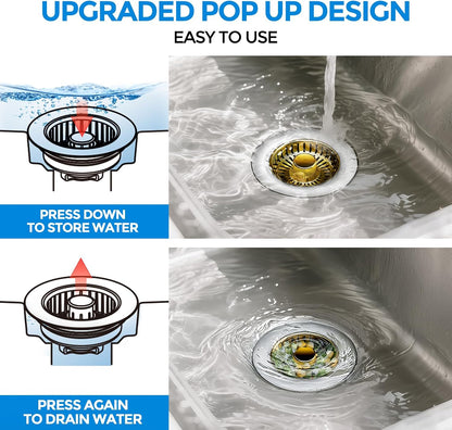 Sink Drain Strainer - Sink Stopper Kitchen Drain, 3 in 1 Kitchen Sink Drain Strainer with Anti-Clogging Basket, Kitchen Gadgets Clearance Sink Accessories, Fit US Standard 3-1/2'' Sink Hole, Silver