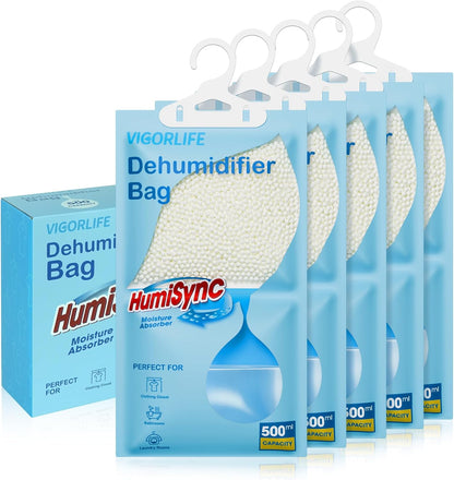 Moisture Absorbers, Hanging Closet Dehumidifier Bags 9.8 OZ, Portable Dehumidifiers for Wardrobes, Bathrooms & Bedrooms, Humidity Packs Attract Excess Moisture, Desiccant 5 Pack (Blue)