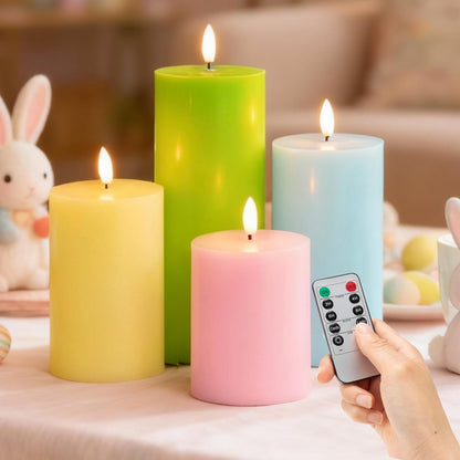 LUSHARBOR Flameless Candles, 4 Pack Battery Operated Candles with Remote, Real Wax LED Fake Candles with Timer Flickering for Christmas Wedding Home Party D3 H 5" 6" 7" 9" White