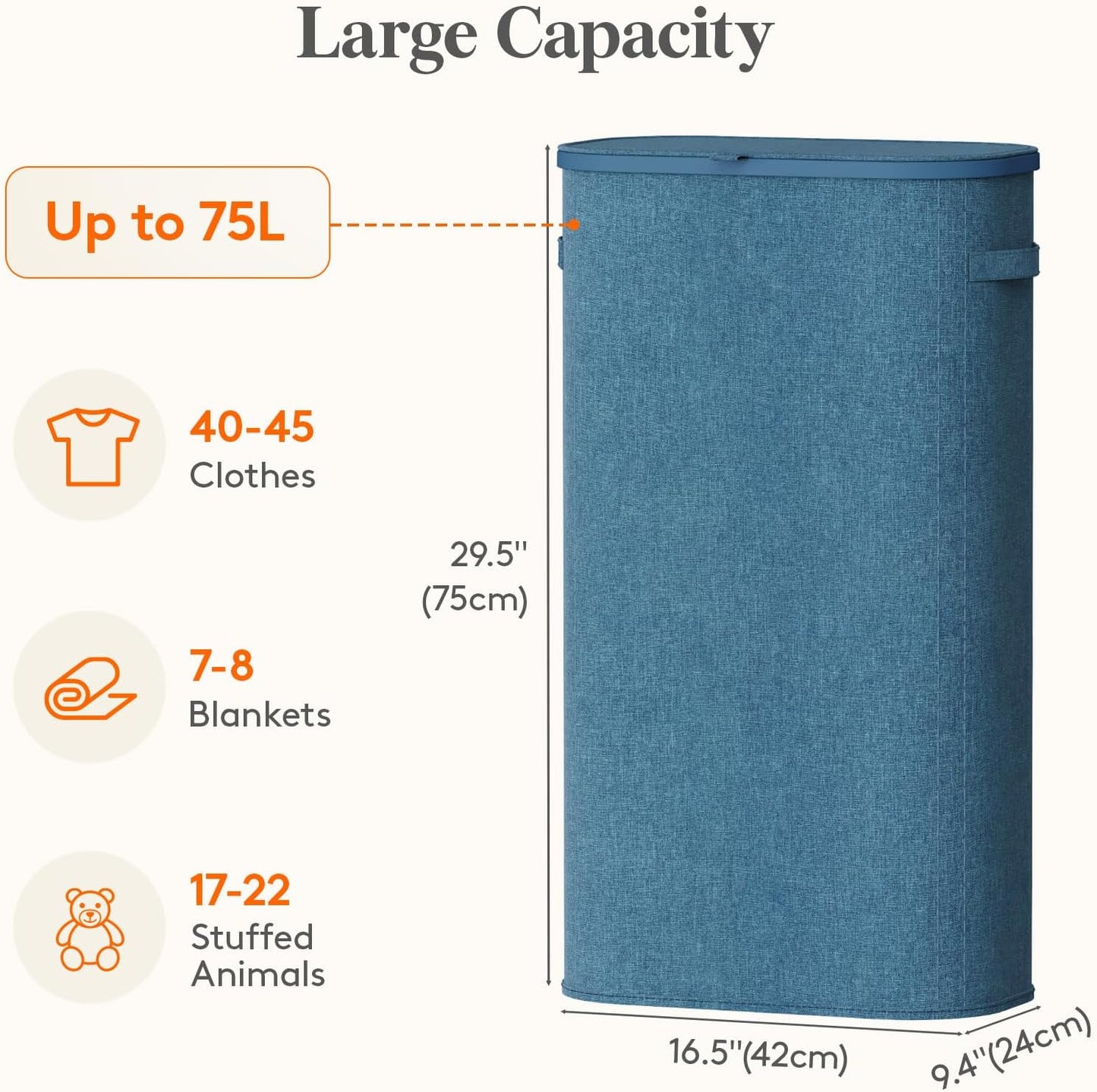 Lifewit Slim Laundry Basket with Lid, Narrow Laundry Hamper with Plastic Handles and Removable Bag, Tall Foldable Dirty Clothes Hampers for Laundry Room, Bedroom, Bathroom, Dorm, 65L Beige
