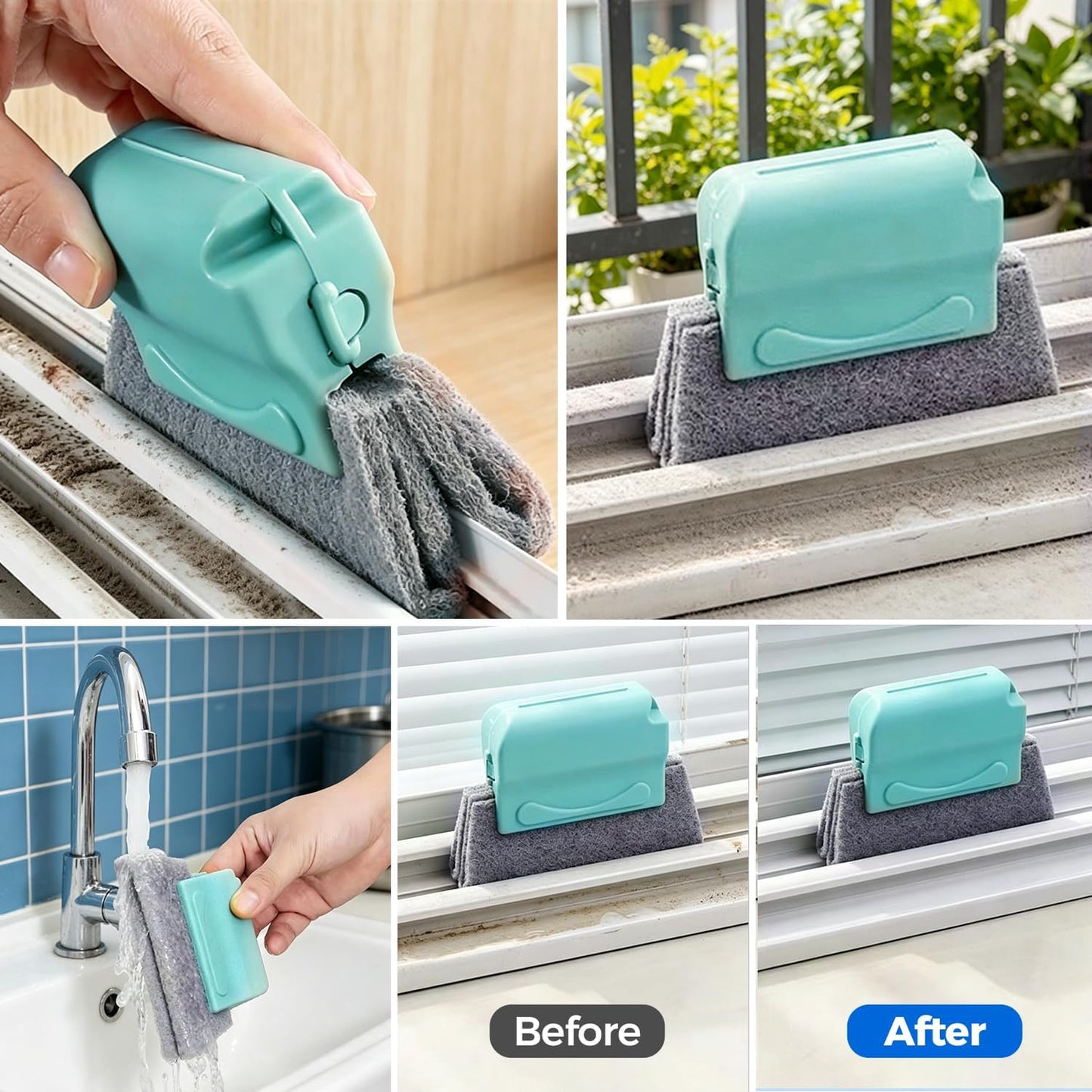 Window Track Cleaning Brush, 2-in-1 Groove Cleaning Tool with 3 Replaceable Pads, Multifunctional Gap Brush for Window Sills Sliding Door Tracks Corners, Household Dust Removal Cleaning Kit