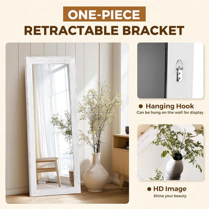 Solid Wood Full Length Mirror - 65"x22" Arched Floor Mirror, Free Standing & Wall Mounted - Elegant Design for Bedroom, Dressing Room, Hallway, Brown