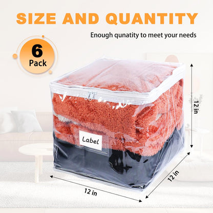 Clear Zippered Storage Bags Plastic Sweater Storage Bags with Zipper 6 Packs Clothing Organizer for Blankets Linen Sweater Bed Sheet Quilt Clothes Pillow (15.7 x 13.8 x 3.9 Inch, White)