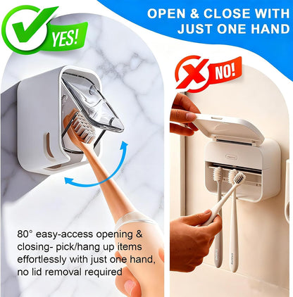 Toothbrush Holders for Bathroom - 3 Pack, Single Slot Space-Saving Design 2.0, Wall Mounted with Cover for Shower, Single Tooth Brush Holder Dispenser Storage Organizer for Family & Travel