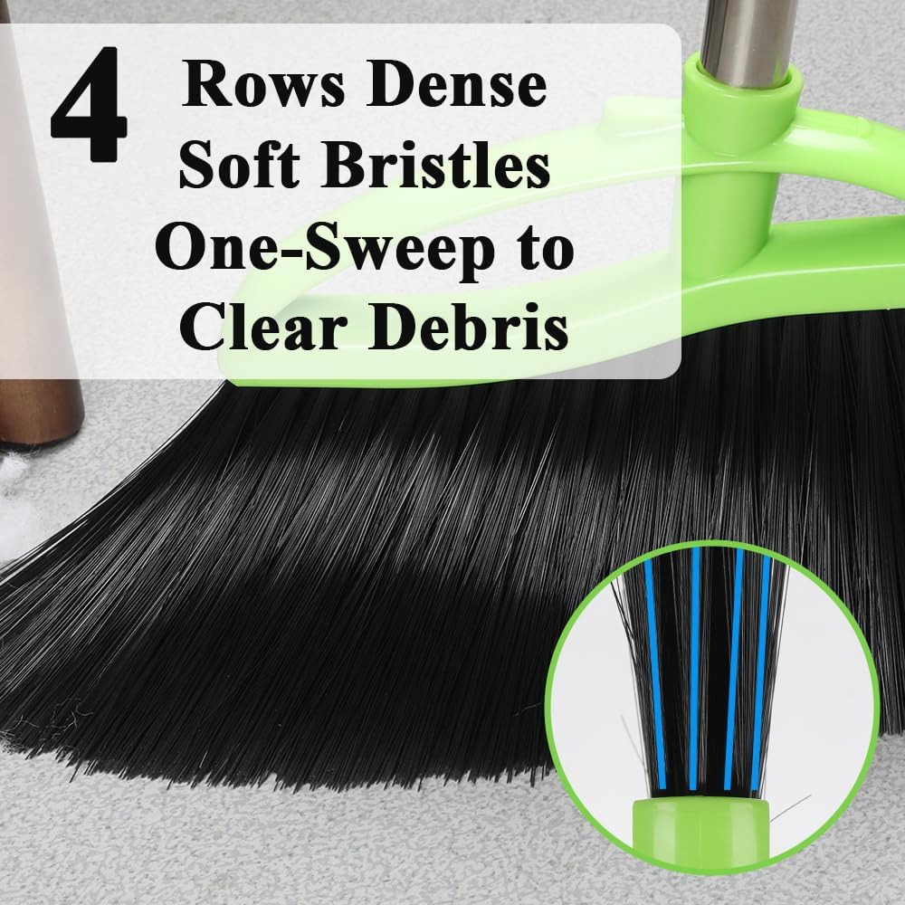 3 Pack Wide Heavy Duty Angle Broom - Stiff Bristle Outdoor Brooms for Sweeping Patio, Garden, Garage, Yard (Black, Yellow, Green)
