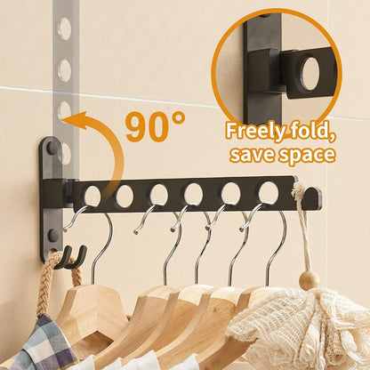 JOOM Wall Mounted Clothes Drying Rack, Black, 1 Pack | Folding Clothes Hanger for Laundry Room, Retractable wall hanger folds flat, saves space in closets, bathrooms, Small Spaces