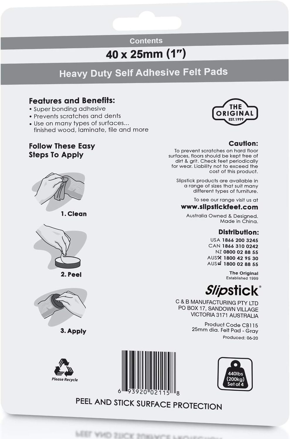 Slipstick Premium Wool Felt Furniture Pads/Floor Protectors (1 Inch Round Value Pack) Includes 40 Heavy-Duty Felt Chair Leg Pads with Self-Stick Adhesive, Gray, CB115