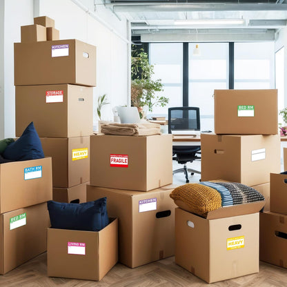 320 Count Home Moving Labels- 3 x 2 inches, Removable Packing Box Stickers, 8 Designs Waterproof Color Coded Moving Stickers with Fragile and Blank Labels