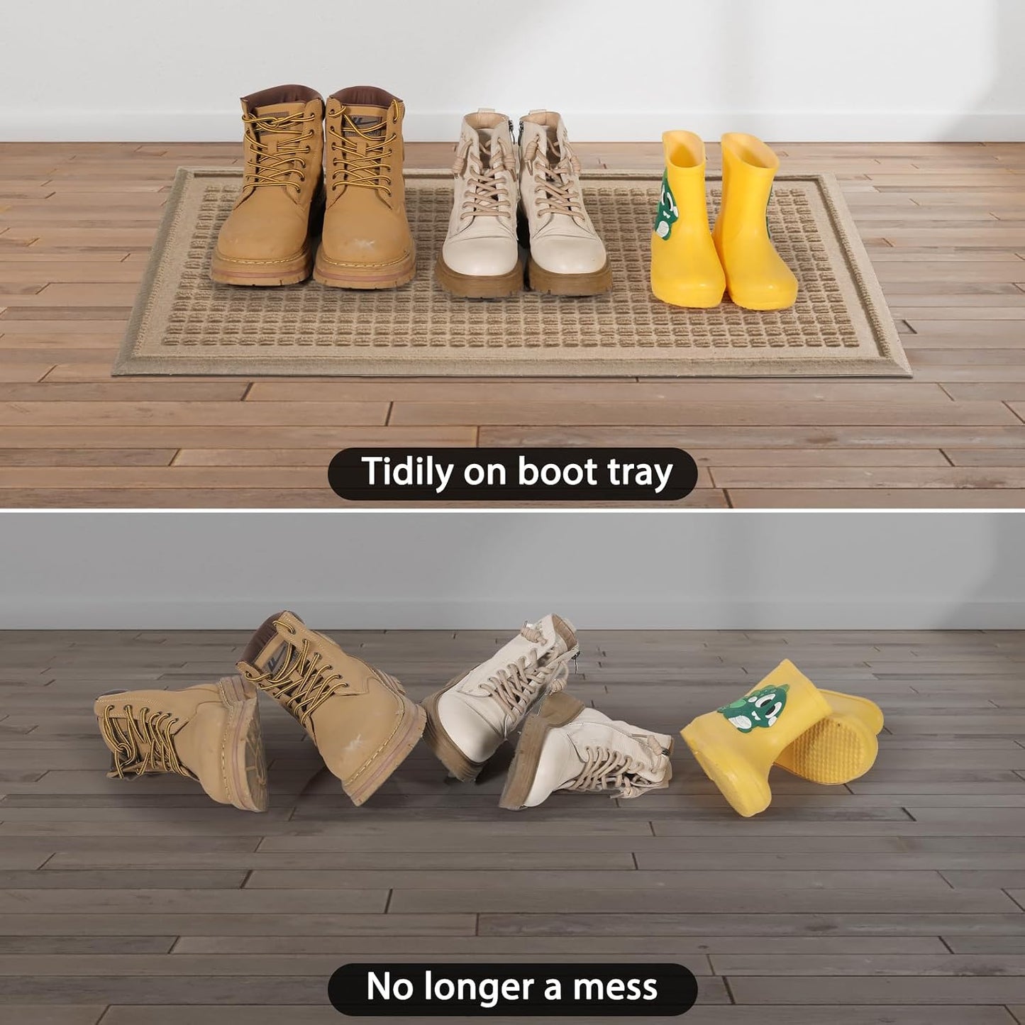 HIYARD Boot Tray for Entryway, Non-Slip Shoe Tray Drying Mat, Waterproof Boot Mat for Muddy Boots, Heavy Duty Shoe Storage Trays, Indoor/Outdoor Use, 16x47 inches, Beige
