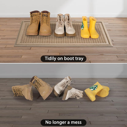 HIYARD Boot Tray for Entryway, Non-Slip Shoe Tray Drying Mat, Waterproof Boot Mat for Muddy Boots, Heavy Duty Shoe Storage Trays, Indoor/Outdoor Use, 16x47 inches, Beige